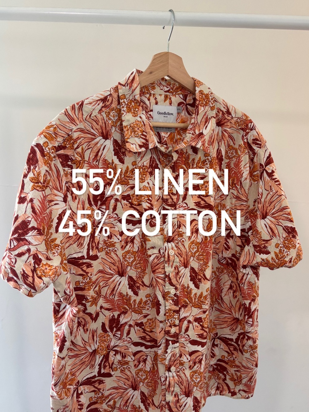 Goodfellow Mens Floral Button Down Shirt | Linen and Cotton